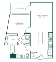 a schematic floor plan of a 1 bedroom floor plan