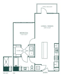 a floor plan of a 1 bedroom floor plan