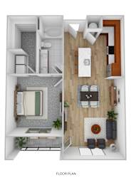 A floor plan of a small apartment with a bathroom and a living room.