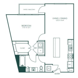 a schematic floor plan of a 1 bedroom apartment