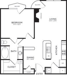 1 Bed | 1 Bath | 757 sqft | 5 Mockingbird Apartments