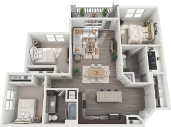 a floor plan of a 3 bedroom apartment