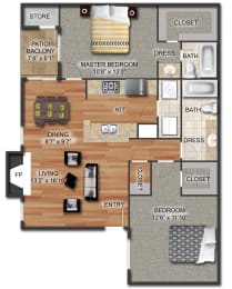 a floor plan of a small apartment with a kitchen and a living room