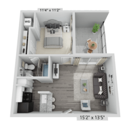 Floor Plan  a bedroom floor plan with a bathroom and a living room