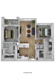 Floor Plan  a stylized 3d floor plan of a house with a bedroom and living room