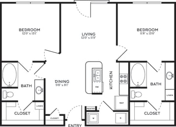 2 Bed | 2 Bath | 1093 sqft | 5 Mockingbird Apartments