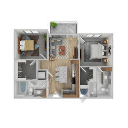 Floor Plan  A detailed 3D floor plan of a house layout.