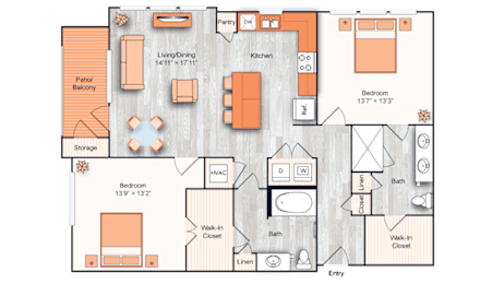 Floor Plan  A floor plan of a house with a living area, kitchen, bathroom, and bedroom.