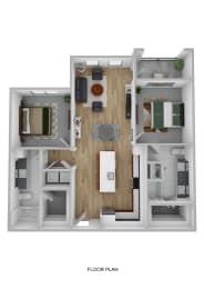 Floor Plan  a stylized 3d floor plan of a house with a bedroom and living room