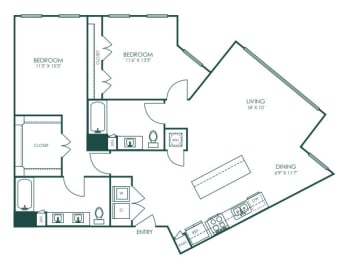 a blueprint of a floor plan with bedrooms and a bathroom