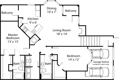 the floor plan of a bedroom apartment with a living room and a dining room