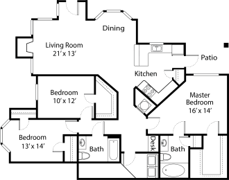 the floor plan of a bedroom apartment with a living room and a dining room