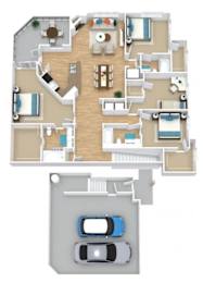 Floor Plan  A floor plan of a house with a garage and a car.