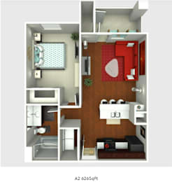 Floor Plan  A 2 bedroom apartment with a kitchen and living room.