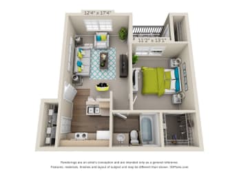 a 1 bedroom floor plan with a bathroom and a balcony