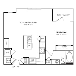 Floor Plan  A black and white image of a house plan with a living room, dining room, and bedroom.