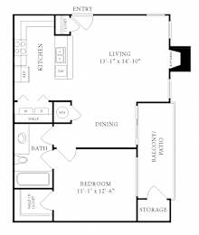 Floor Plan  A floor plan of a home with a living room, dining room, kitchen, and bedroom.