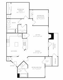 Floor Plan  A black and white floor plan of a house with labeled rooms.