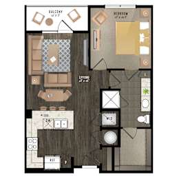 Floor Plan  A floor plan of a living space with a balcony and bedroom.