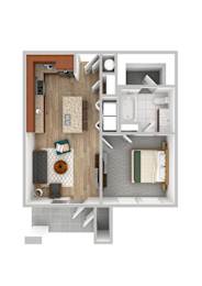 Floor Plan  a stylized floor plan with a bedroom and living room