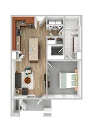 Floor Plan  a stylized floor plan with a bedroom and living room