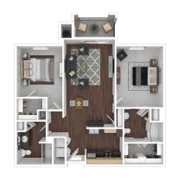 Floor Plan  a floor plan of a two bedroom apartment with two bathrooms and a balcony