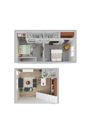 Floor Plan  a bedroom and a living room are shown in this floorplan image