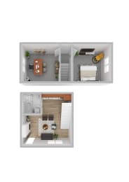 Floor Plan  a stylized floor plan of a two bedroom apartment