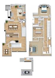 Floor Plan  A floor plan of a two-story house with a garage.