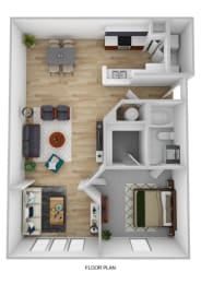 Floor Plan  a floor plan of a 1 bedroom apartment