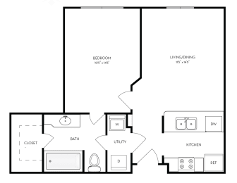 a drawing of a 1 bedroom floor plan of a millennio
