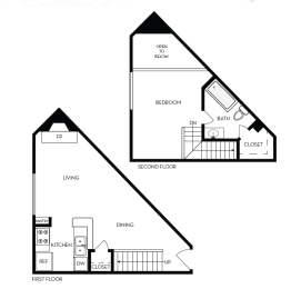 a floor plan and a plan of a house shaped like a triangle