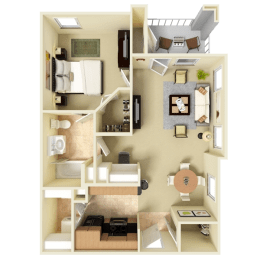 a rendering of a 3d floor plan of a studio apartment
