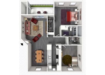 2 bed 1 bath floor plan C at The Alara, Houston, 77060