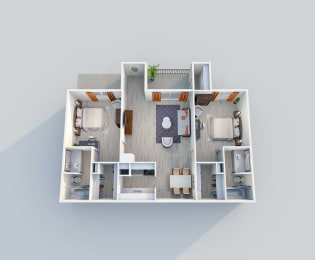 2 bed 1 bath B3 Floor Plan at 2151 Kirkwood Apartments, Texas