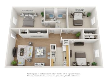 this is a 3d floor plan of a 1 bedroom apartment at the biltmore apartments  at Whispering Oaks, Texas, 77301