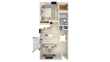 a floor plan of an apartment with a bedroom and a bathroom