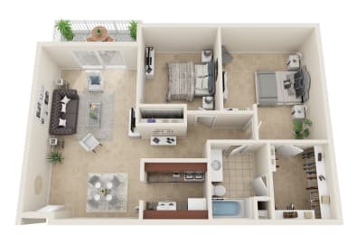  Floor Plan 2 Bed/1 Bath