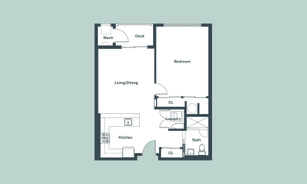 1-Bedroom_780sf Floor Plan at 1177 Greens Farms, Westport, 06880