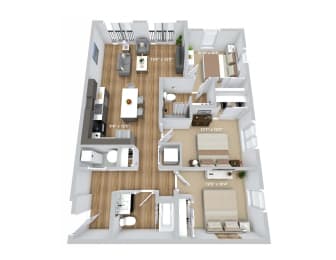 3d floor plan of a 245 sq ft apartment