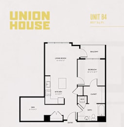 Unit b4 floor plan 857 square feet at Union House Apartments, Massachusetts