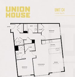 Unit c4 two bedroom floor plan 1209 square feet at Union House Apartments, Framingham
