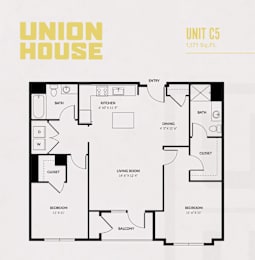 A floor plan of a Union House apartment unit C5 with 1,171 square feet.