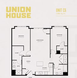 A floor plan for a Union House unit C6, which is 1,186 square feet.