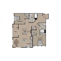 a floor plan with two bedrooms and two baths