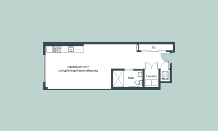 Studio_595sf Floor Plan at 1177 Greens Farms, Westport, 06880