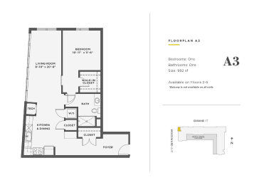  Floor Plan 1 Bedroom Unit - A3