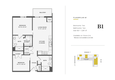  Floor Plan 1 Bedroom w/ Den Unit  - B1
