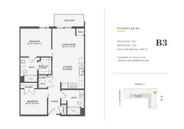  Floor Plan 1 Bedroom w/ Den Unit - B3