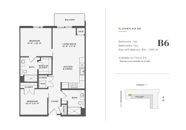  Floor Plan 1 Bedroom w/ Den Unit - B6